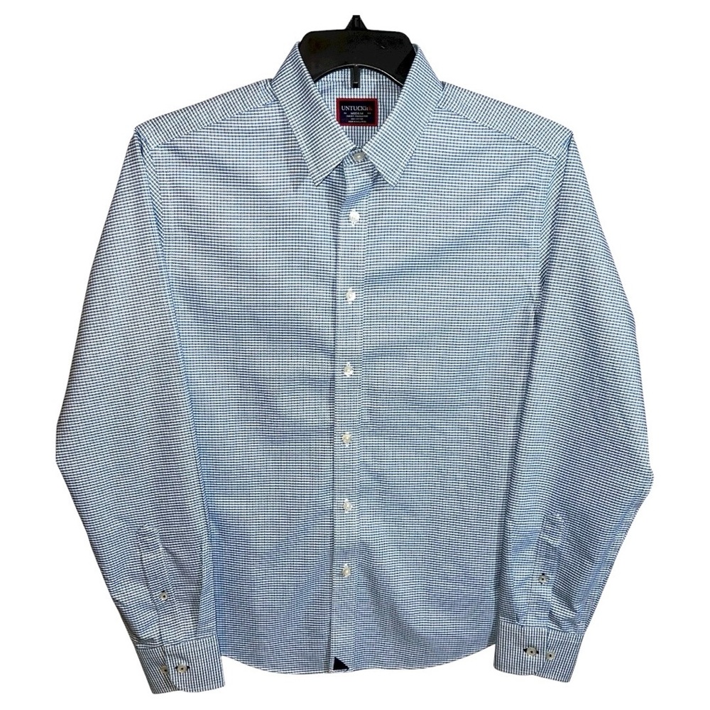 Untuckit Shirt Men’s Size M Blue White Slim Fit Wrinkle Free Button Front Casual